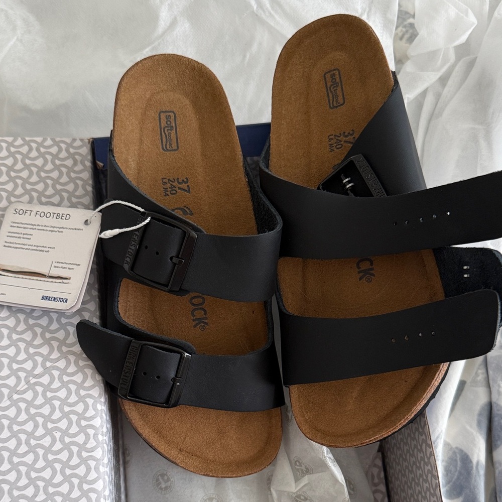Birkenstock Arizona Two-Strap Soft Footbed Sandals - Black/Brown